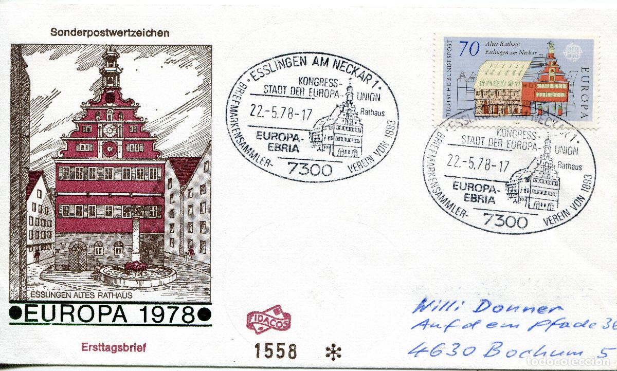 Sellos: ALEMANIA FEDERAL 1978 CARTA FDC MICHEL DE 971