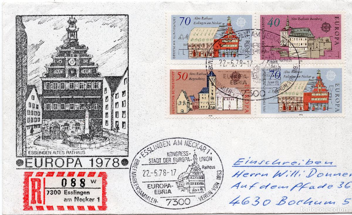 Sellos: ALEMANIA FEDERAL 1978 CARTA FDC MICHEL DE 969-971