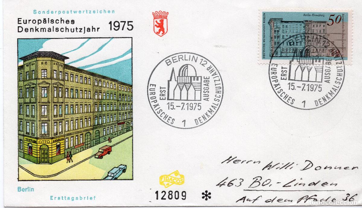 Sellos: BERLIN 1975 CARTA FDC MICHEL DE-BE 508