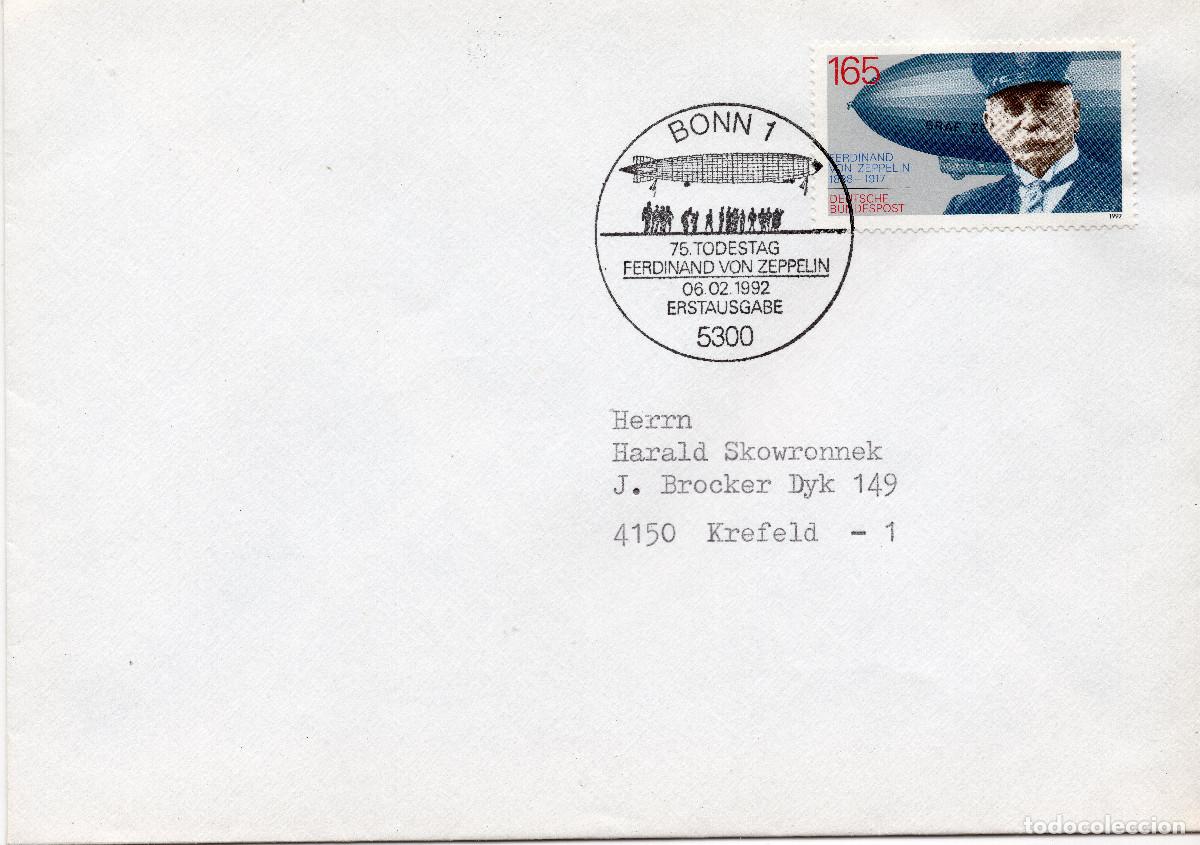 Sellos: ALEMANIA FEDERAL 1992 CARTA FDC MICHEL DE 1597