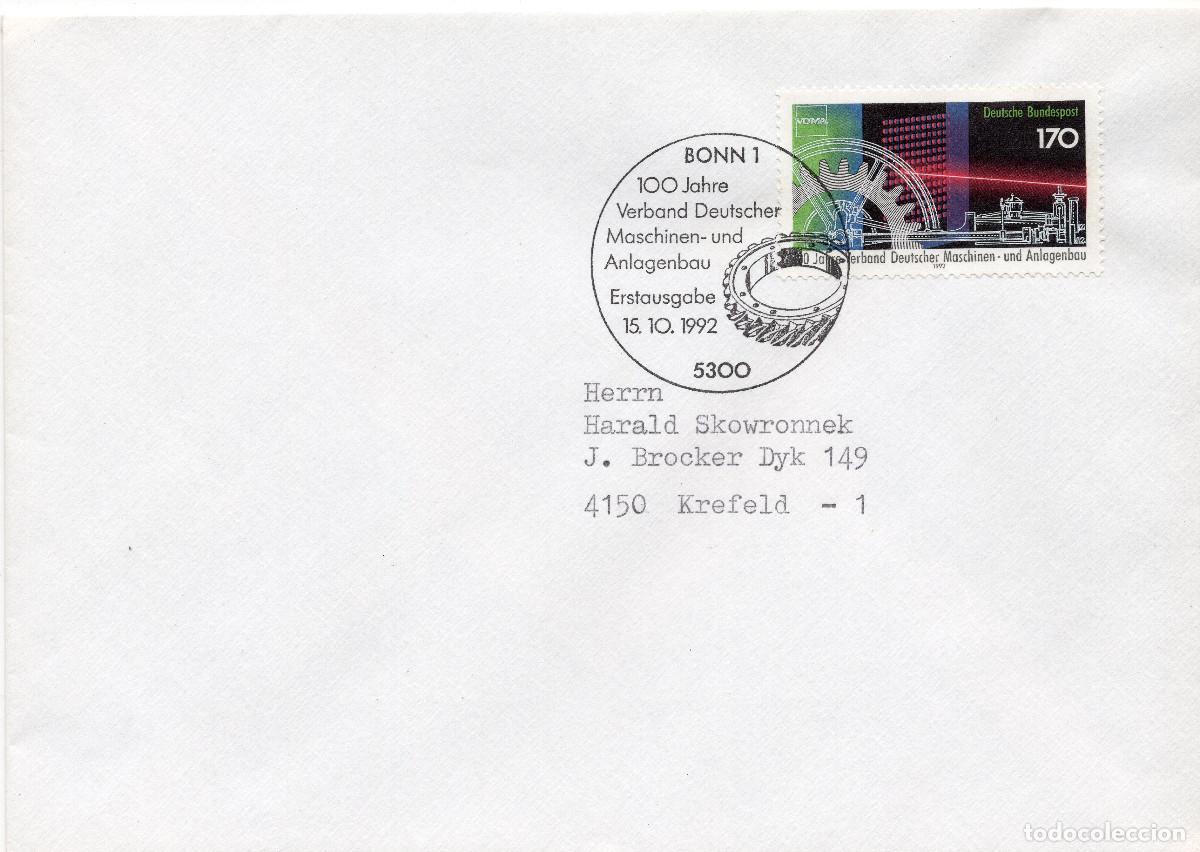 Sellos: ALEMANIA FEDERAL 1992 CARTA FDC MICHEL DE 1636