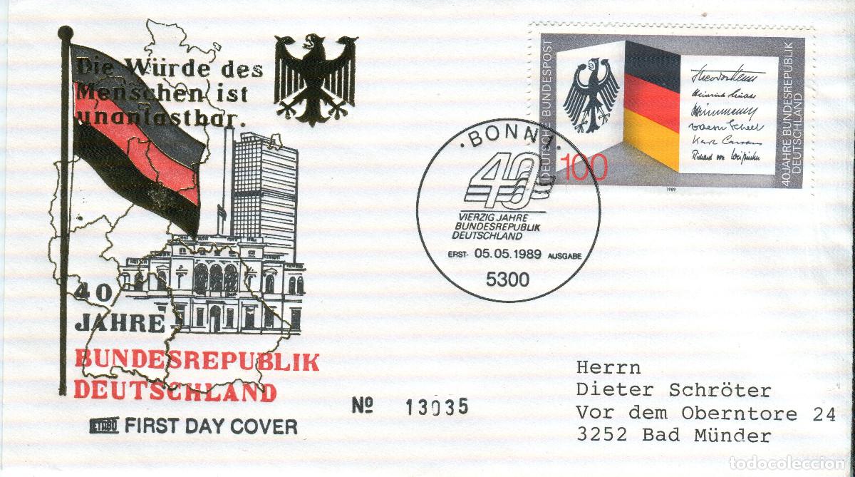 Sellos: ALEMANIA FEDERAL 1989 CARTA FDC MICHEL DE 1421