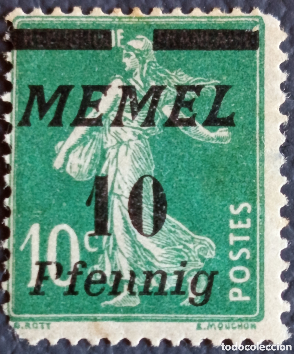 Sellos: Memel 1920 Semeuse Francesa 10 Pfennig Verde Sobreimpresi&oacute;n MH Michel 18