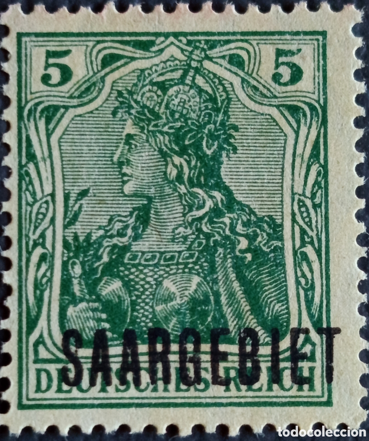 Francobolli: Saargebiet 1920 Germania 5 Pfennig Verde Sobreimpresi&oacute;n MH Michel 2