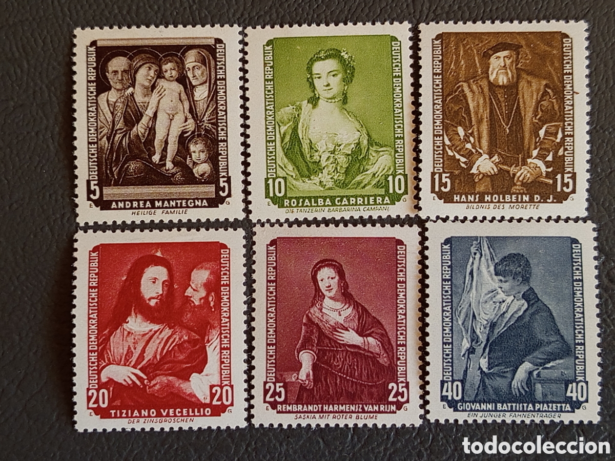 Stamps: DDR 1955 Galer&iacute;a Dresde Serie Completa 6 Valores Pinturas MH Michel 341-347