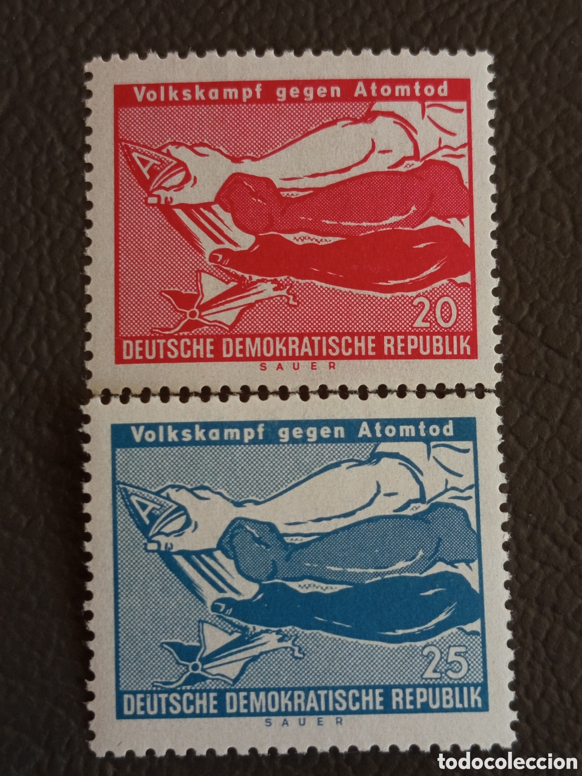 Francobolli: DDR 1958 Volkskampf Gegen Atomtod 20+25 Pf Serie Completa MH Michel 669-670