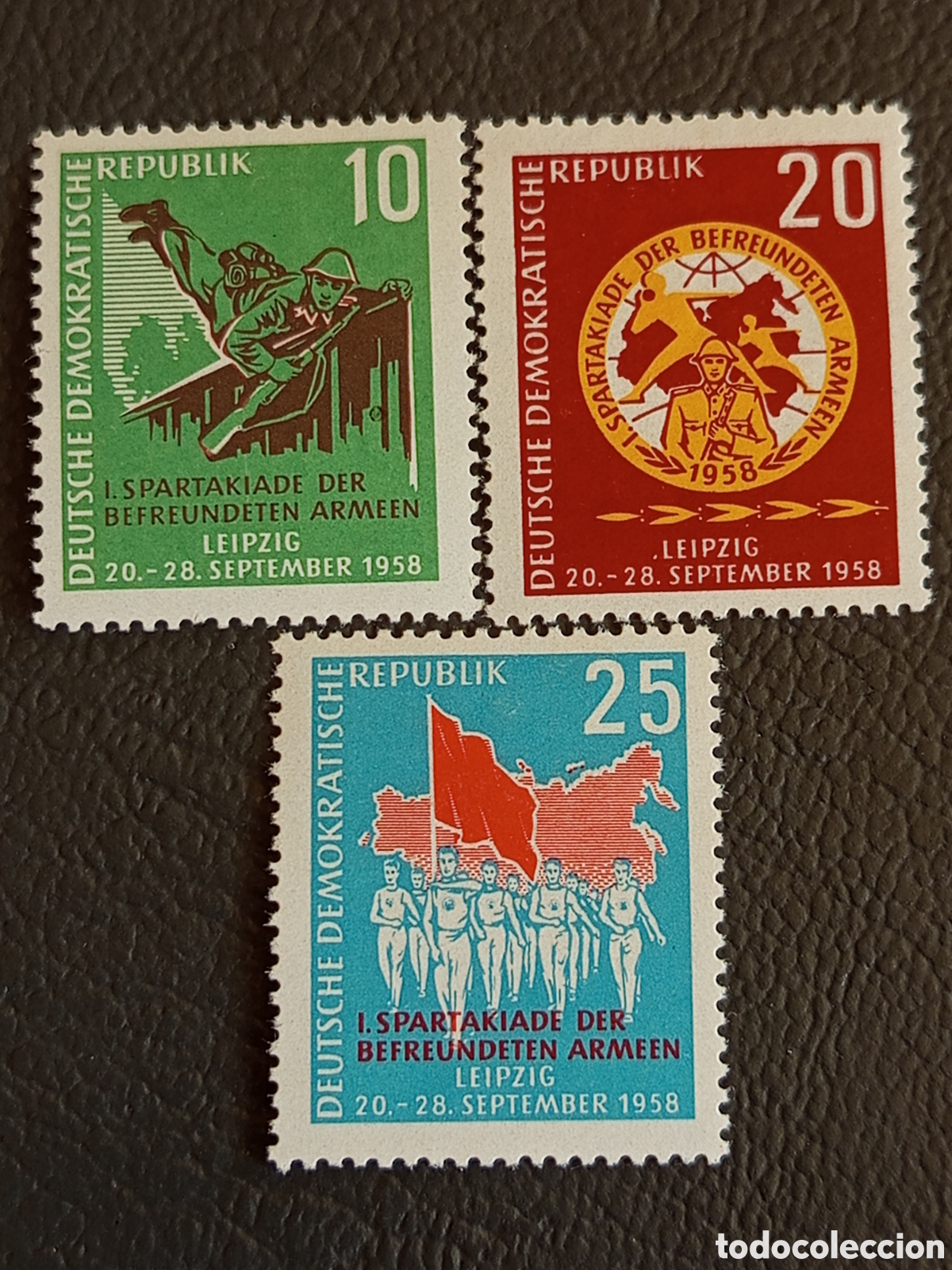 Sellos: DDR 1958 I Spartakiade Befreundeten Armeen Leipzig Serie 3 Valores MH Michel 657-659