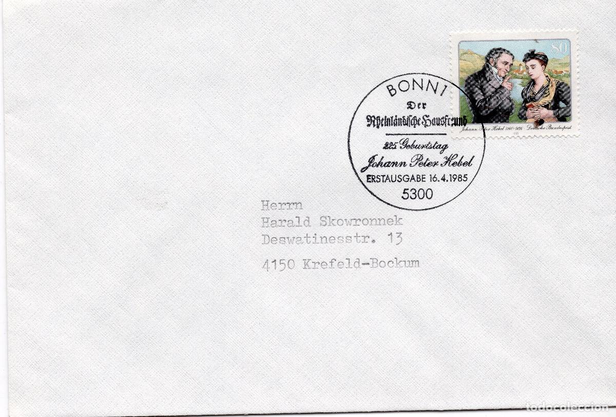 Sellos: ALEMANIA FEDERAL 1985 CARTA FDC MICHEL DE 1246