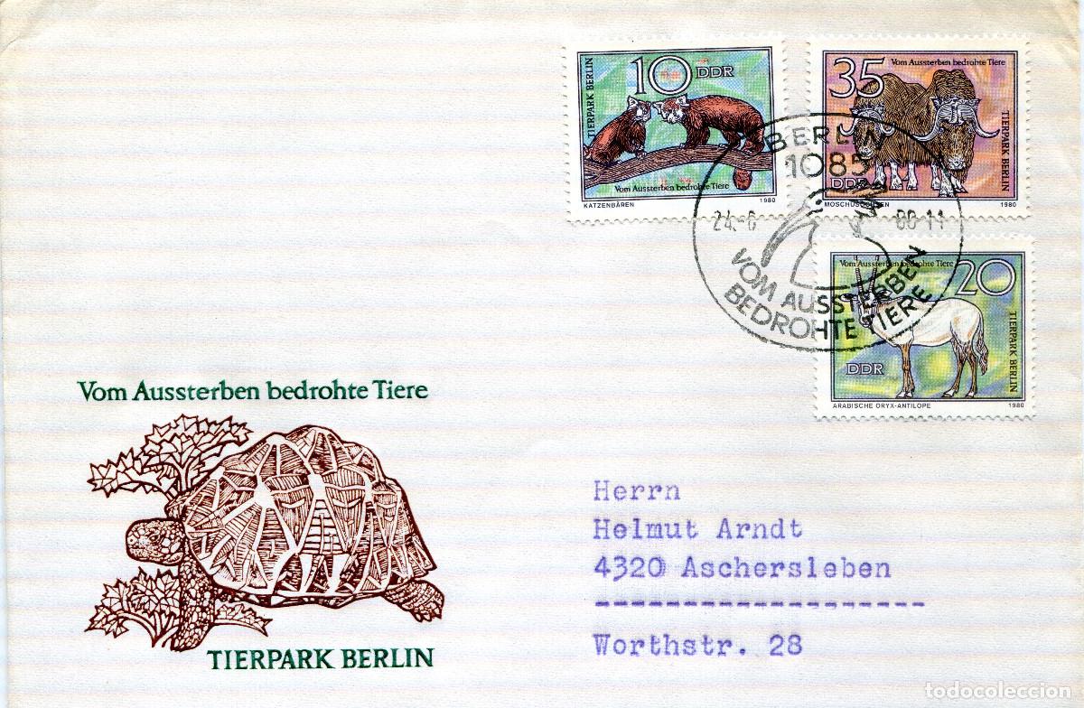Sellos: ALEMANIA DEMOCRATICA 1980 CARTA FDC MICHEL DD 2523+2525+2527