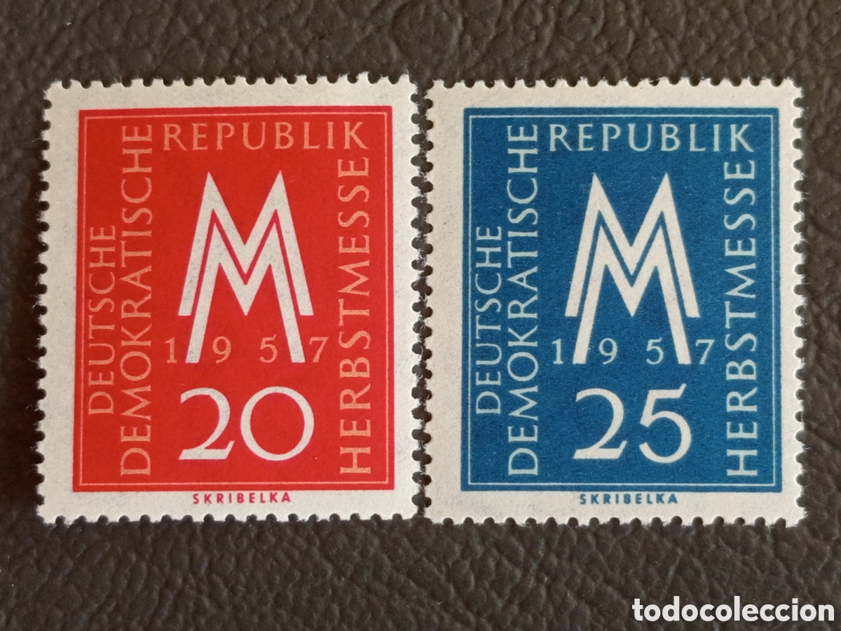 Sellos: DDR 1957 Feria Oto&ntilde;o Leipzig Herbstmesse 20+25 Pf Serie MH Michel 596-597