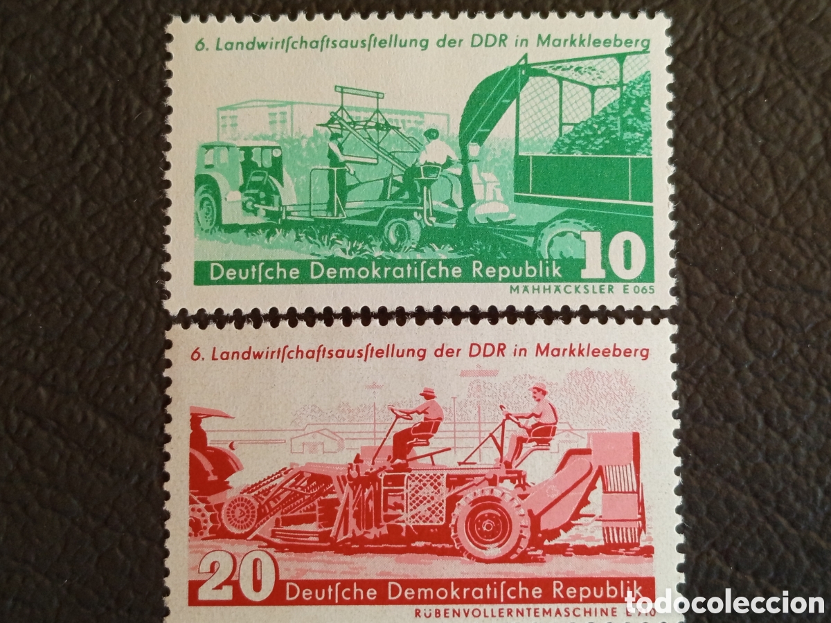 Sellos: DDR 1957 Exposici&oacute;n Agr&iacute;cola Markkleeberg Maquinaria 10+20 Pf MH Michel 598-599