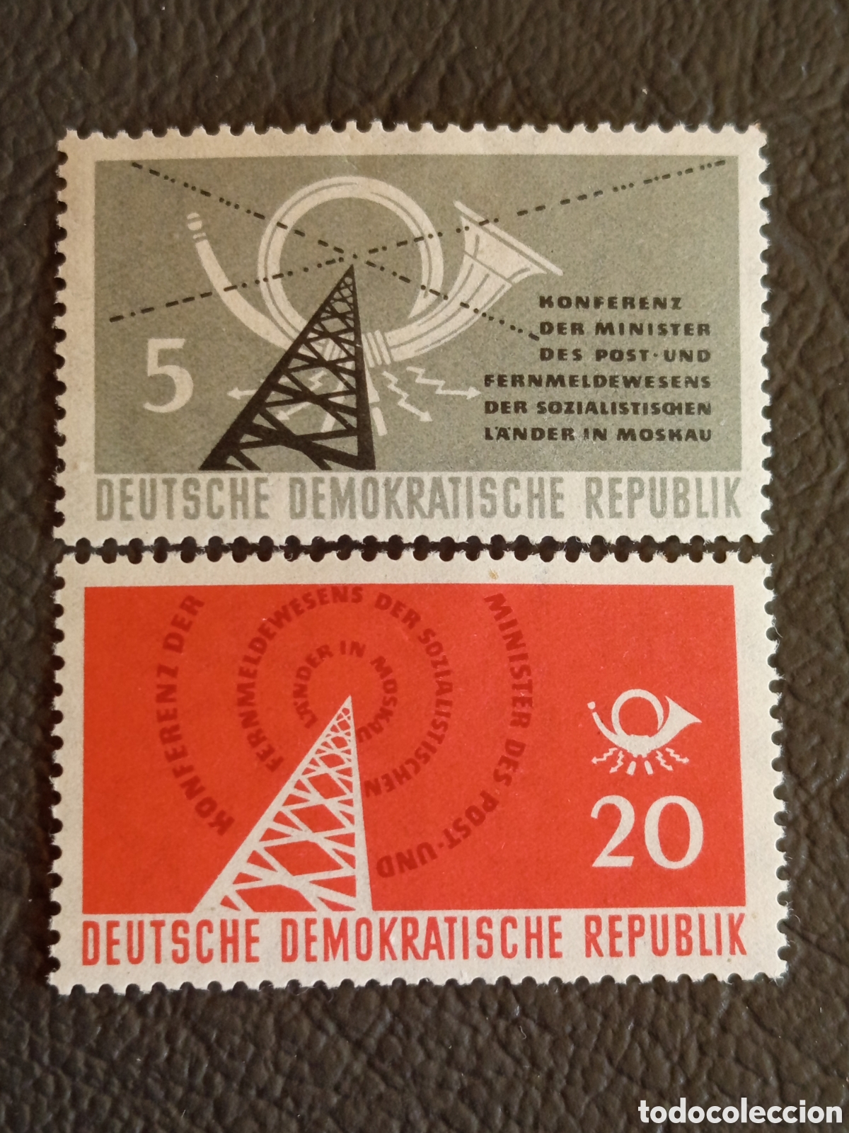 Francobolli: DDR 1958 Conferencia Ministros Correos Mosc&uacute; 5+20 Pf Serie MH Michel 661-662