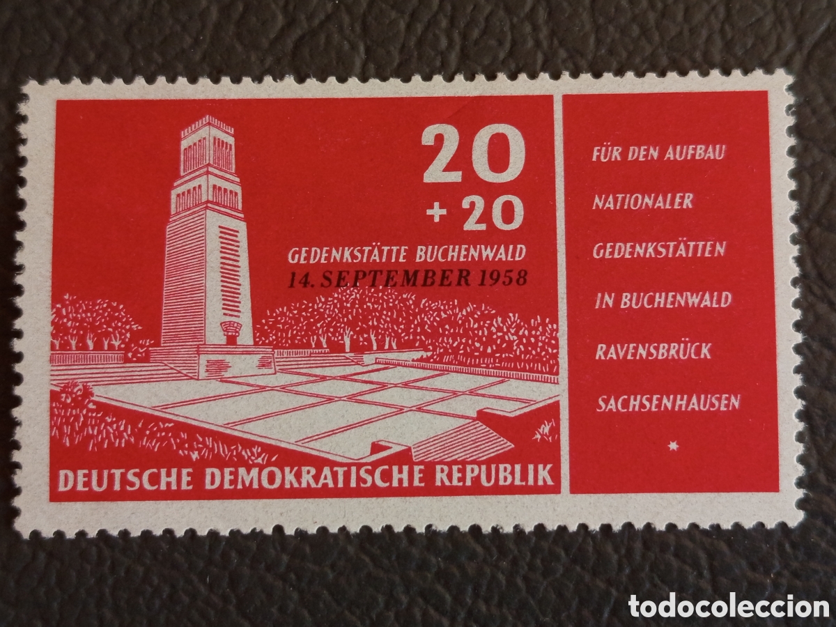Briefmarken: DDR 1958 Gedenkst&auml;tte Buchenwald 20+20 Pf con Vi&ntilde;eta MH Michel 651