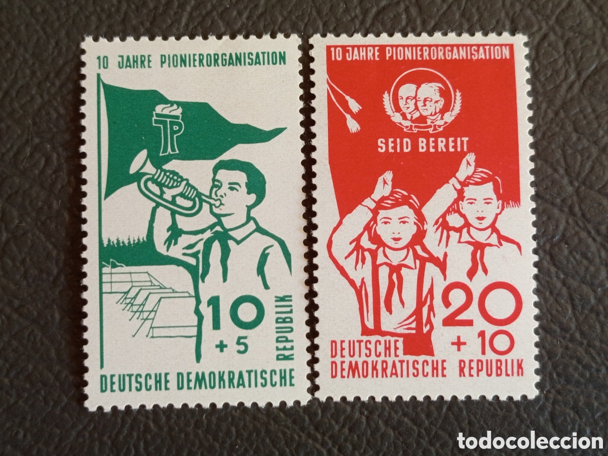 Sellos: DDR 1958 10 A&ntilde;os Organizaci&oacute;n Pioneros Seid Bereit 2 Valores MH Michel 652-653