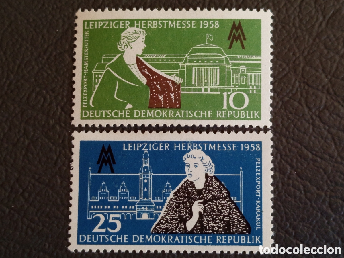 Sellos: DDR 1958 Feria Oto&ntilde;o Leipzig Herbstmesse Peleter&iacute;a 10+25 Pf MH Michel 645-646