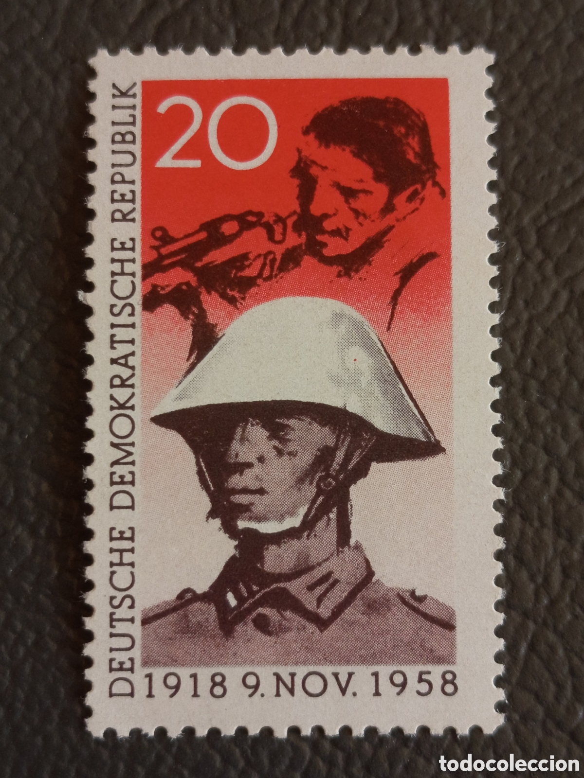 Sellos: DDR 1958 40 Aniversario Revoluci&oacute;n Noviembre 1918 20 Pf MH Michel 674