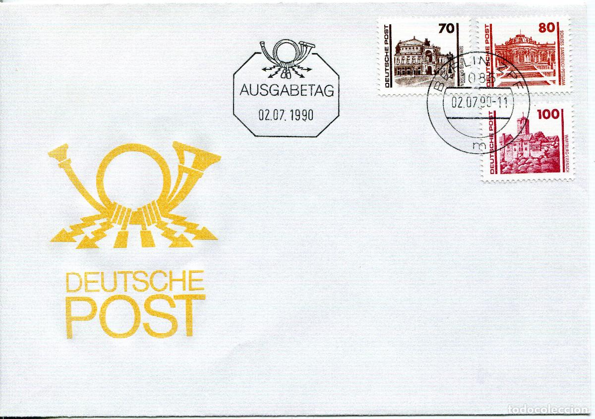Sellos: ALEMANIA DEMOCRATICA 1990 CARTA FDC MICHEL DD 3348+3349+3350