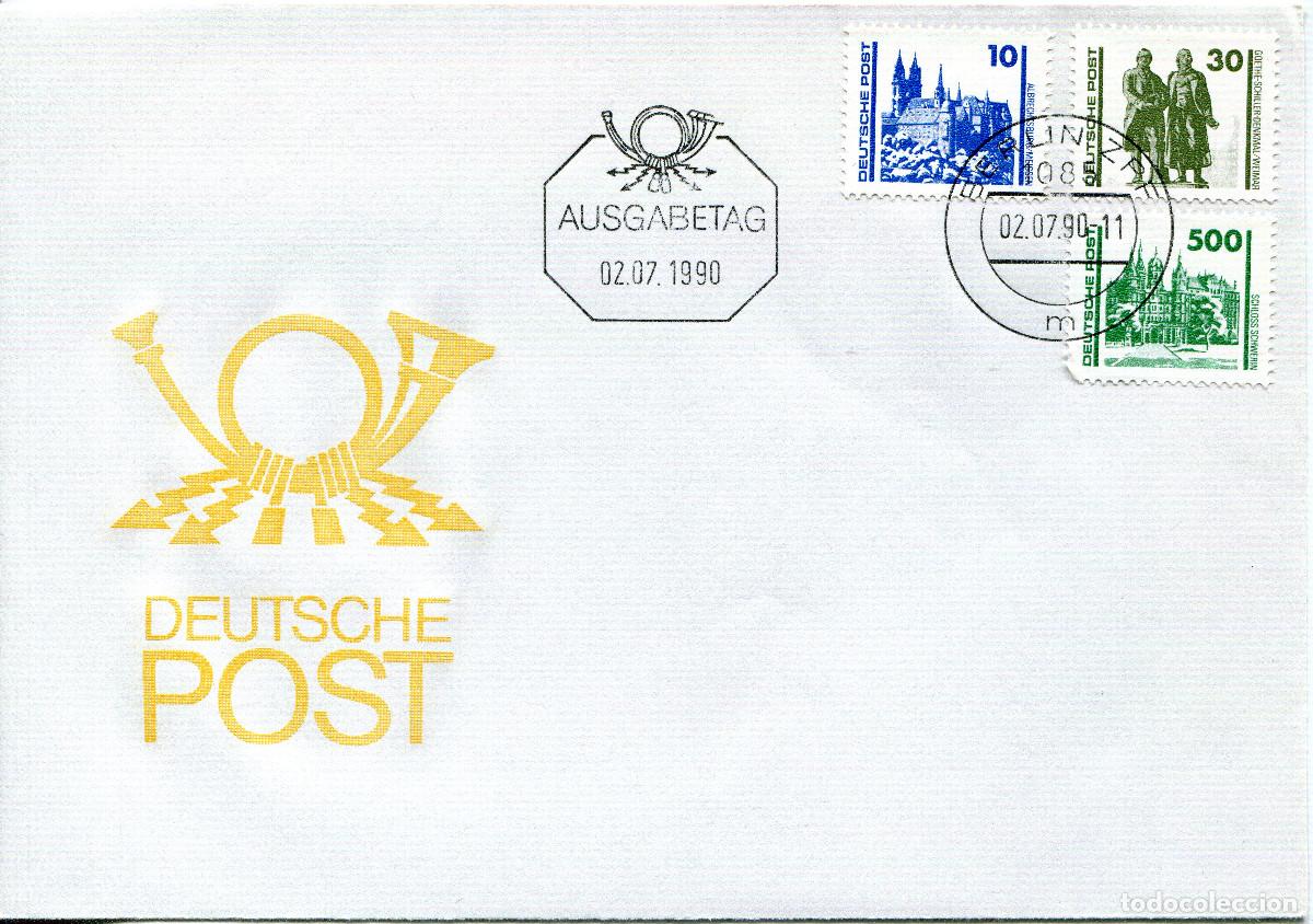 Sellos: ALEMANIA DEMOCRATICA 1990 CARTA FDC MICHEL DD 3344+3345+3352