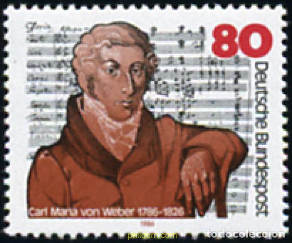 Sellos: 145671 MNH ALEMANIA FEDERAL 1986 BICENTENARIO DEL NACIMIENTO DEL COMPOSITOR CARL MARIA VON WEBER