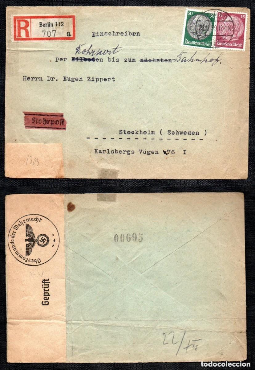 Sellos: ALEMANIA TERCER REICH. 1939. BERLIN A ESTOCOLMO. BANDA DE CENSURA