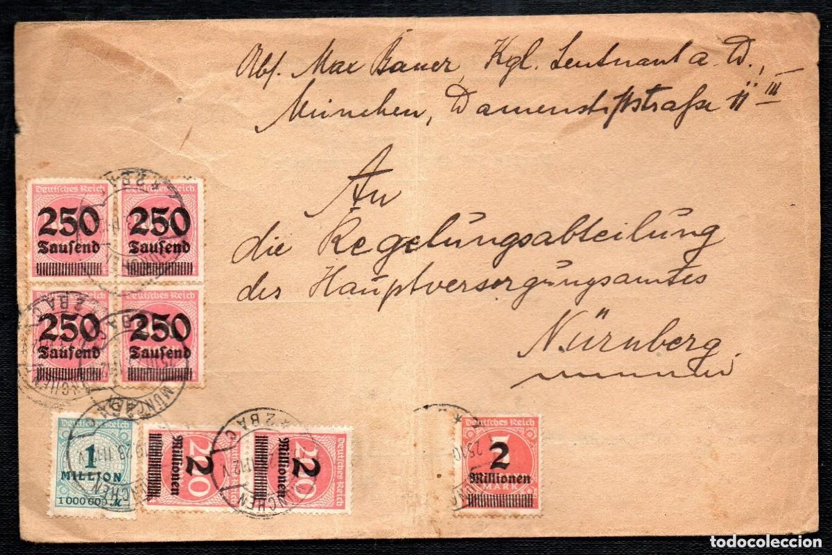 Sellos: ALEMANIA REICH. 1923. INFLA. MUNCHEN A NURNBERG. MI 295x a, 309x2, 312, 314
