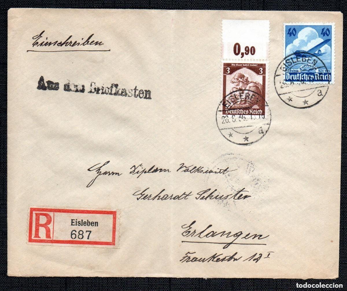 Sellos: ALEMANIA TERCER REICH. 1936. SOBRE CERTIFICADO. EISLEBEN. Mi 565,603