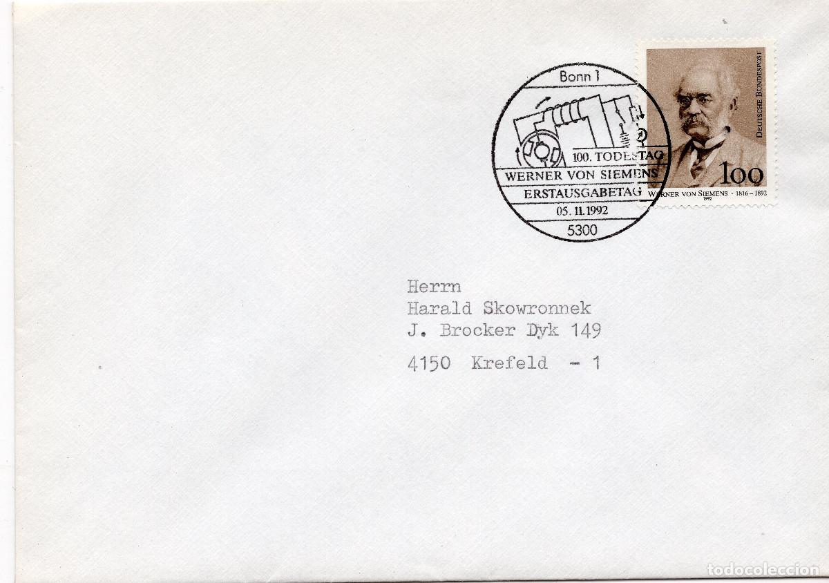 Sellos: ALEMANIA FEDERAL 1992 CARTA FDC MICHEL DE 1642