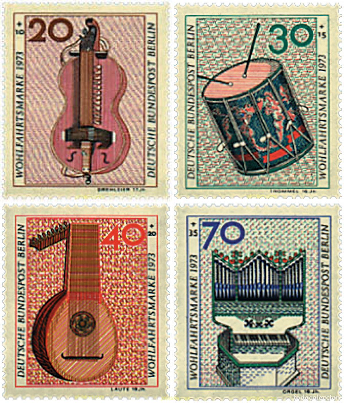 Sellos: 64690 MNH ALEMANIA. Berl&iacute;n 1973 PRO OBRAS DE BENEFICENCIA. INSTRUMENTOS DE MUSICA