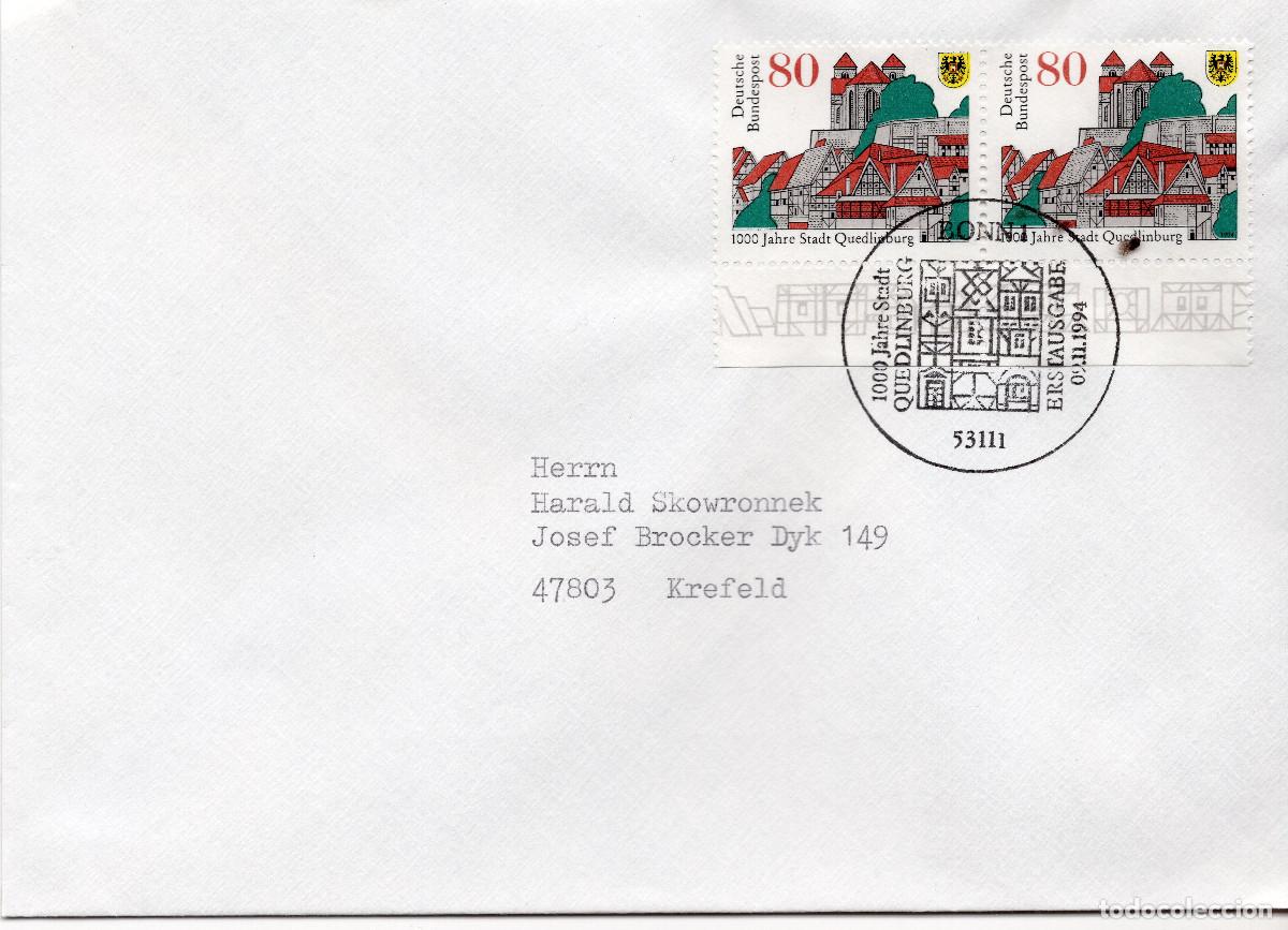 Sellos: ALEMANIA FEDERAL 1994 CARTA FDC MICHEL DE 1765