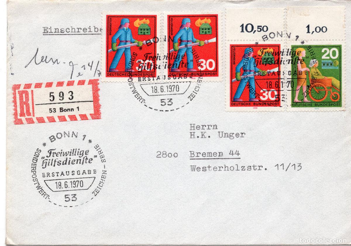 Sellos: ALEMANIA FEDERAL 1970 CARTA FDC MICHEL DE 631-632