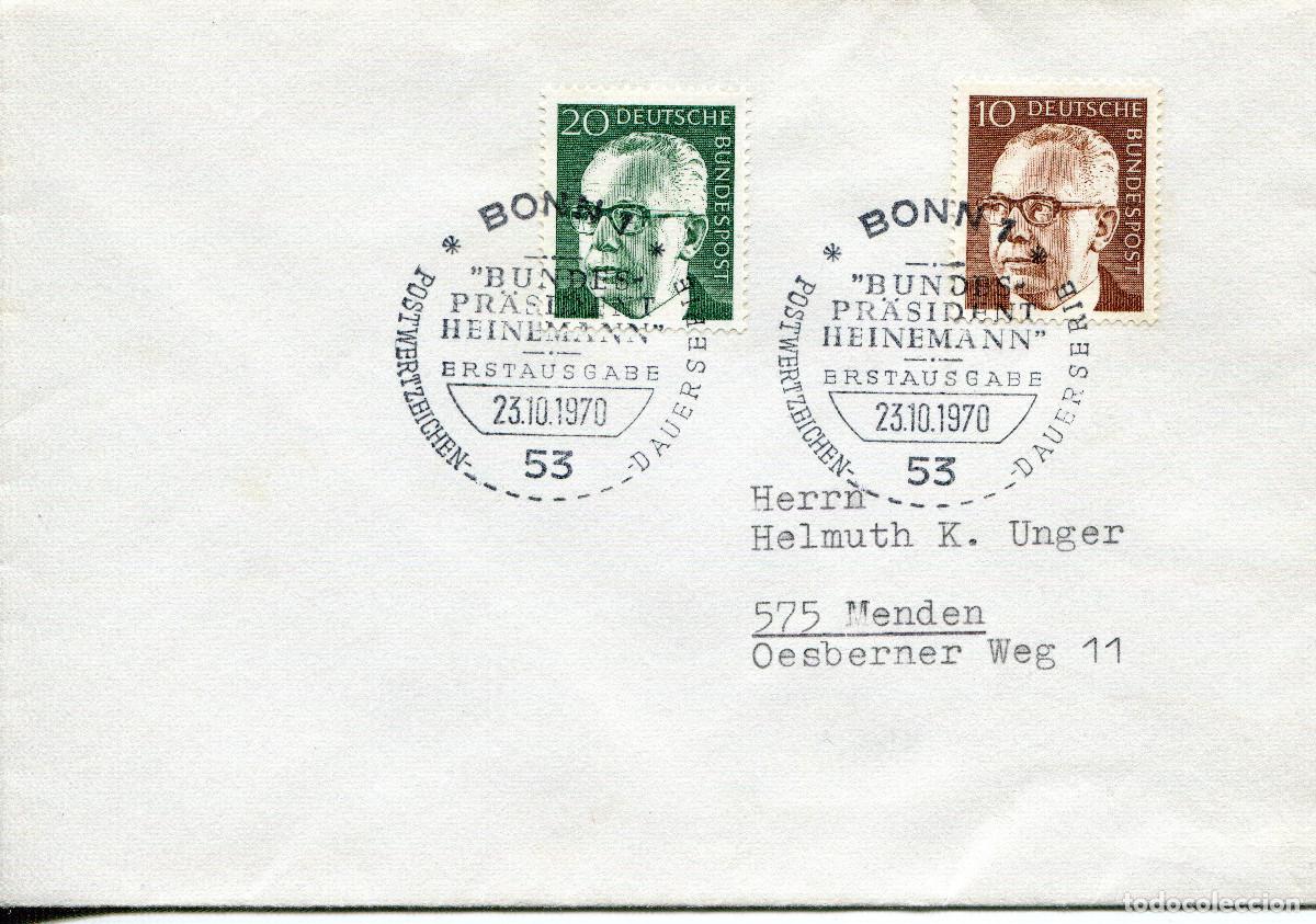 Sellos: ALEMANIA FEDERAL 1970 CARTA FDC MICHEL DE 636-637