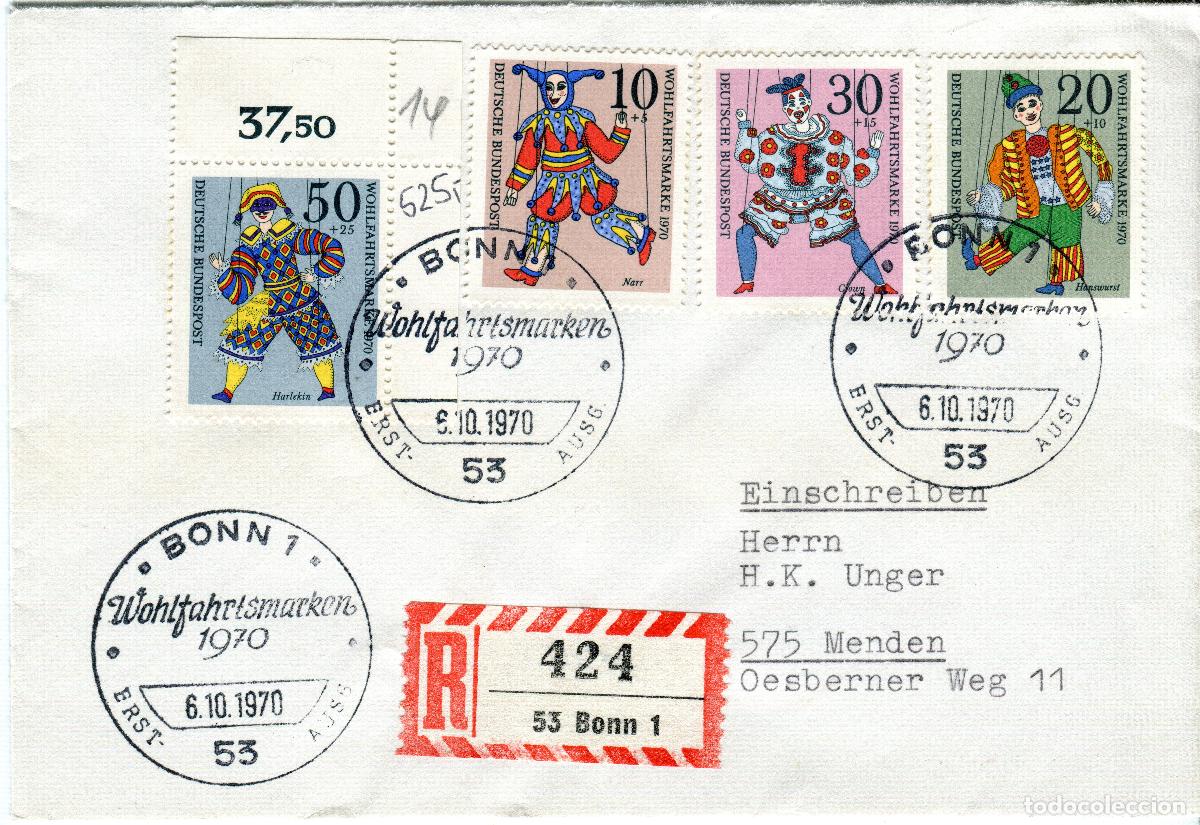 Sellos: ALEMANIA FEDERAL 1970 CARTA FDC MICHEL DE 650-653