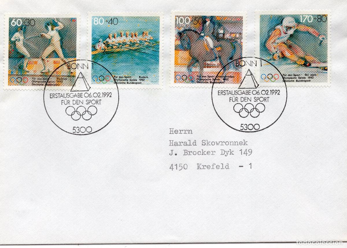 Sellos: ALEMANIA FEDERAL 1992 CARTA FDC MICHEL DE 1592-1595
