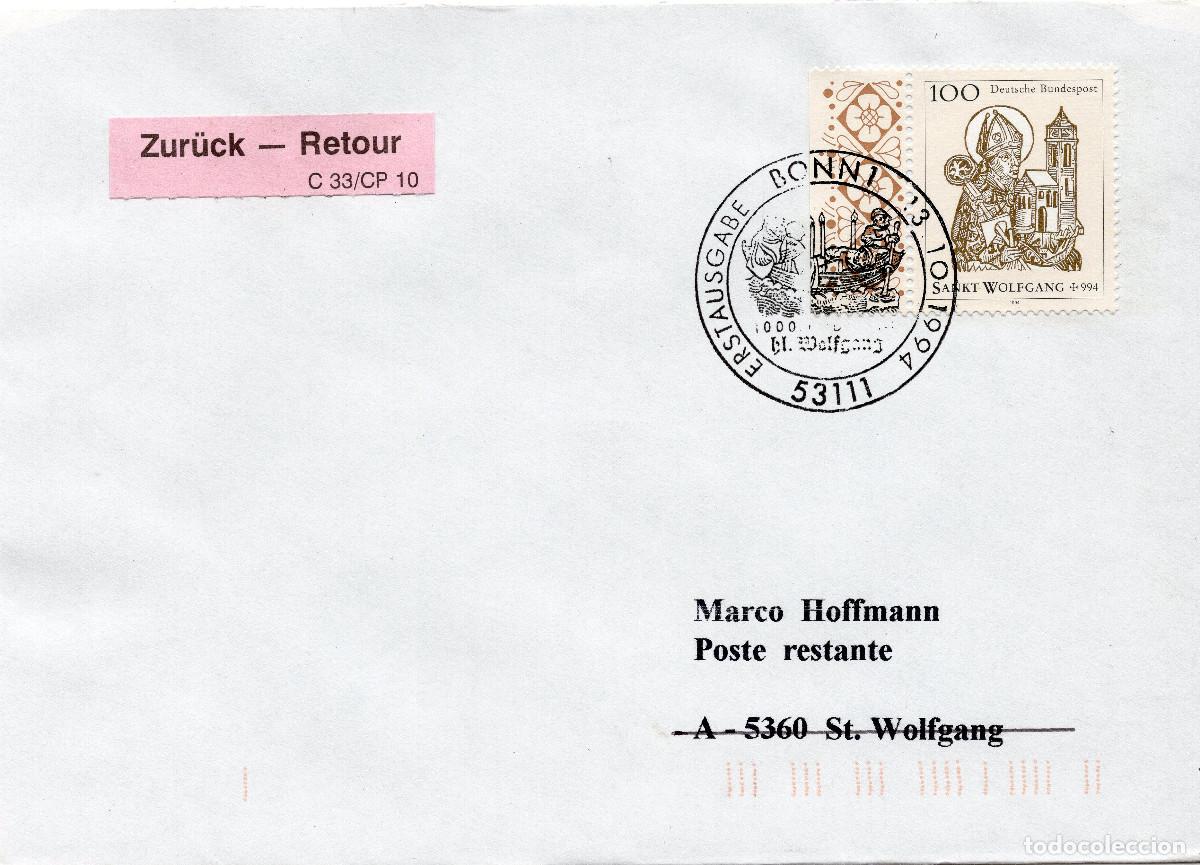 Sellos: ALEMANIA FEDERAL 1994 CARTA FDC MICHEL DE 1762