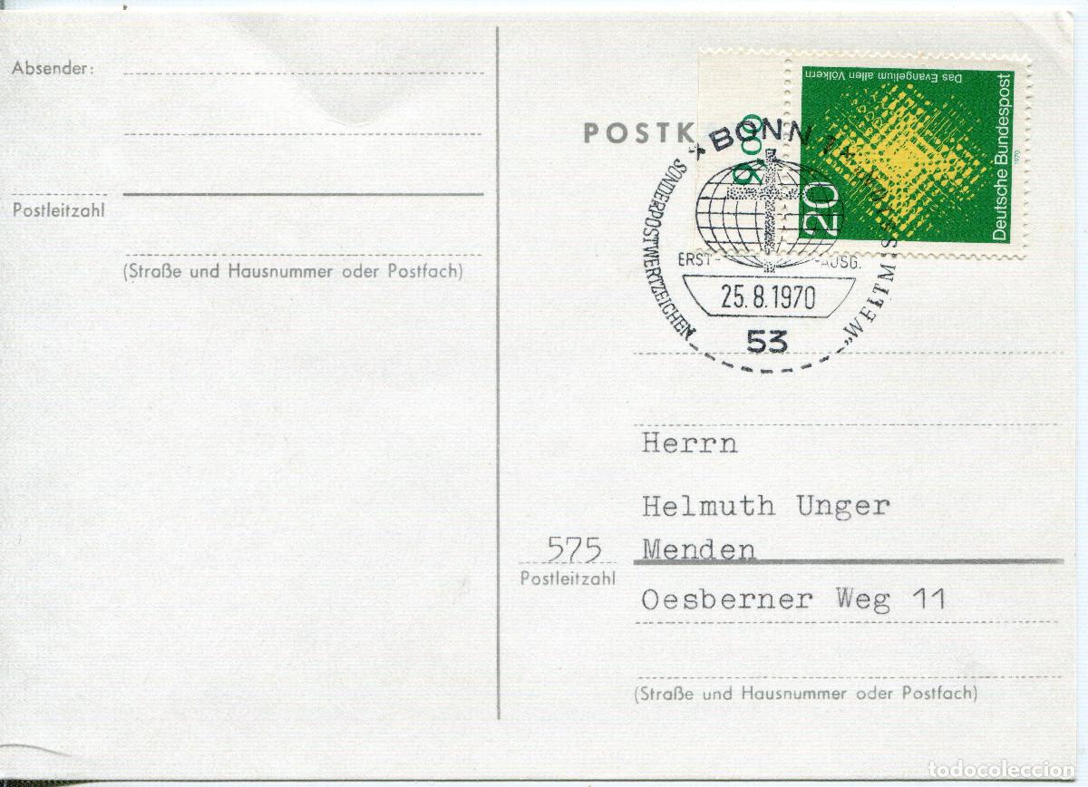 Sellos: ALEMANIA FEDERAL 1970 CARTA FDC MICHEL DE 647
