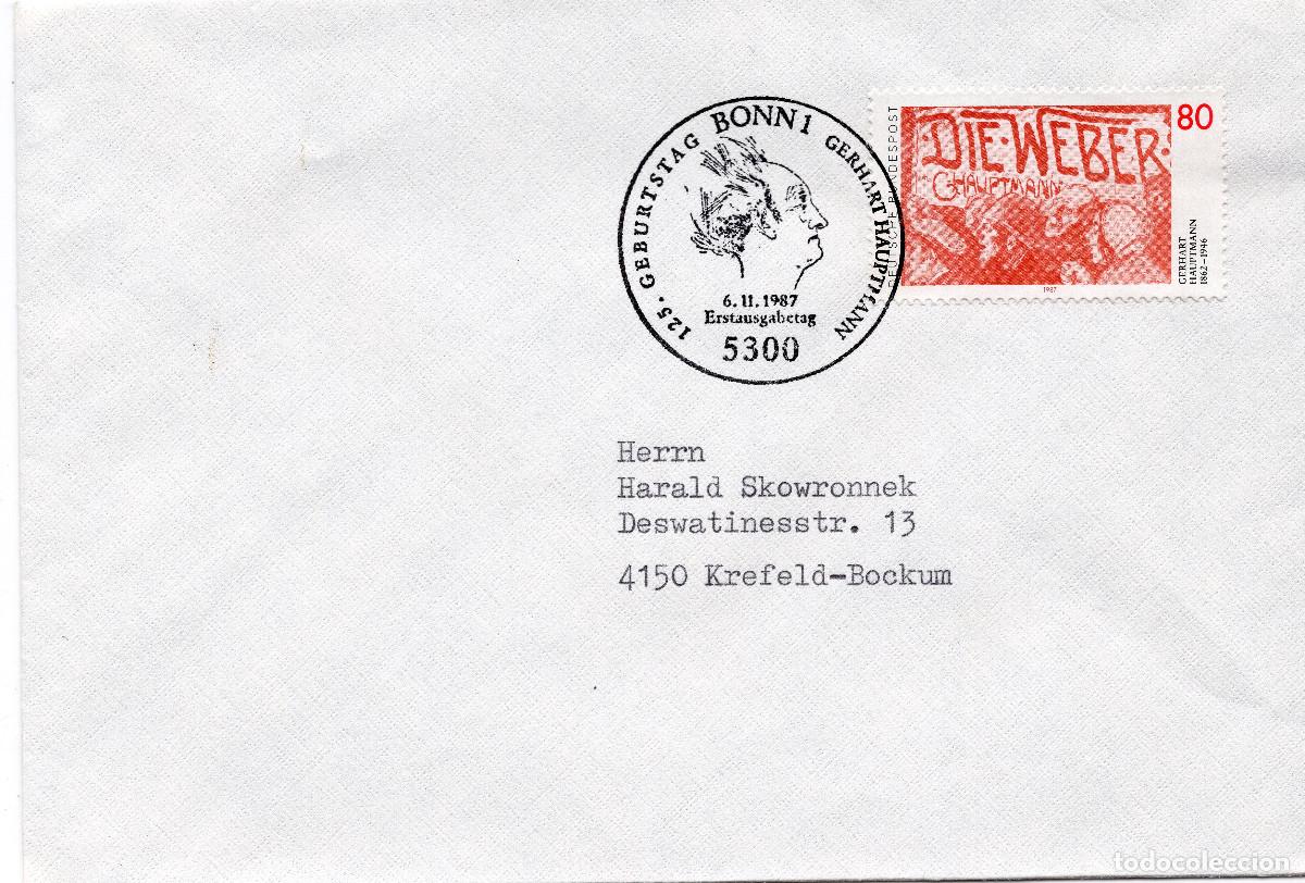 Sellos: ALEMANIA FEDERAL 1987 CARTA FDC MICHEL DE 1344