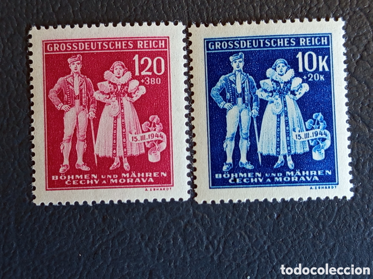 Sellos: Bohemia Moravia 1944 5 Aniv Protectorado Trajes Scott B21-B22 Mi 142-43 MNH