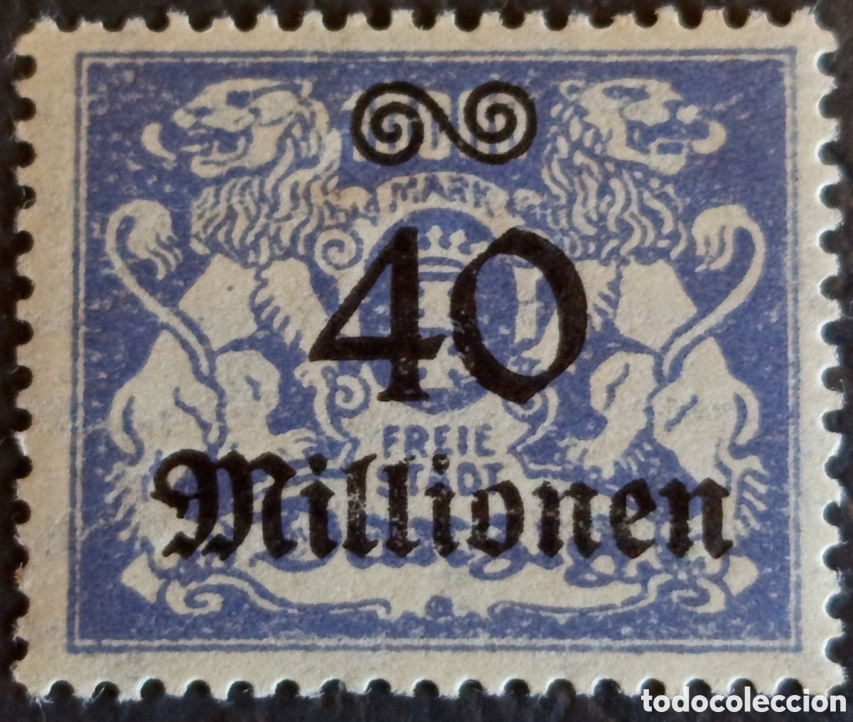 Sellos: Danzig 1923 40 Millionen Mark Azul Hiperinflaci&oacute;n Escudo Scott 148 Mi 191 MH