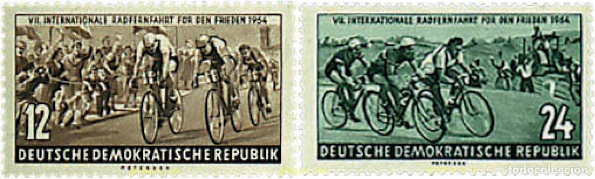 Timbres: 64454 MNH ALEMANIA DEMOCRATICA 1954 7 CARRERA CICLISTA INTERNACIONAL DE LA PAZ. VARSOVIA-BERLIN-PRA