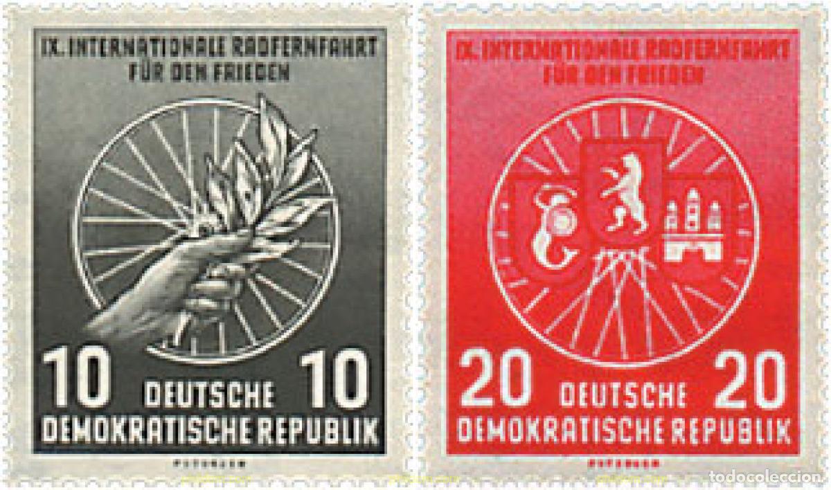 Sellos: 64456 MNH ALEMANIA DEMOCRATICA 1956 9 CARRERA CICLISTA INTERNACIONAL DE LA PAZ. VARSOVIA-BERLIN-PRA