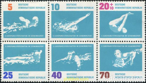 Sellos: 9253 MNH ALEMANIA DEMOCRATICA 1962 10 CAMPEONATOS DE EUROPA DE NATACION EN LEIPZIG