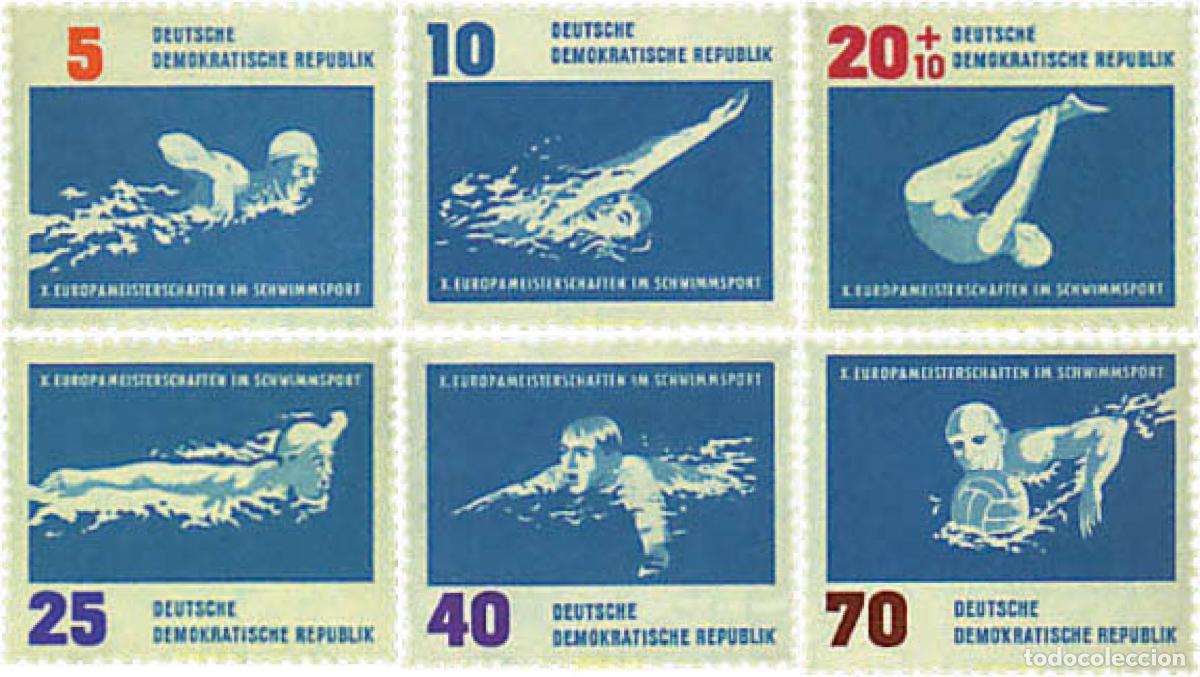 Sellos: 259726 HINGED ALEMANIA DEMOCRATICA 1962 10 CAMPEONATOS DE EUROPA DE NATACION EN LEIPZIG