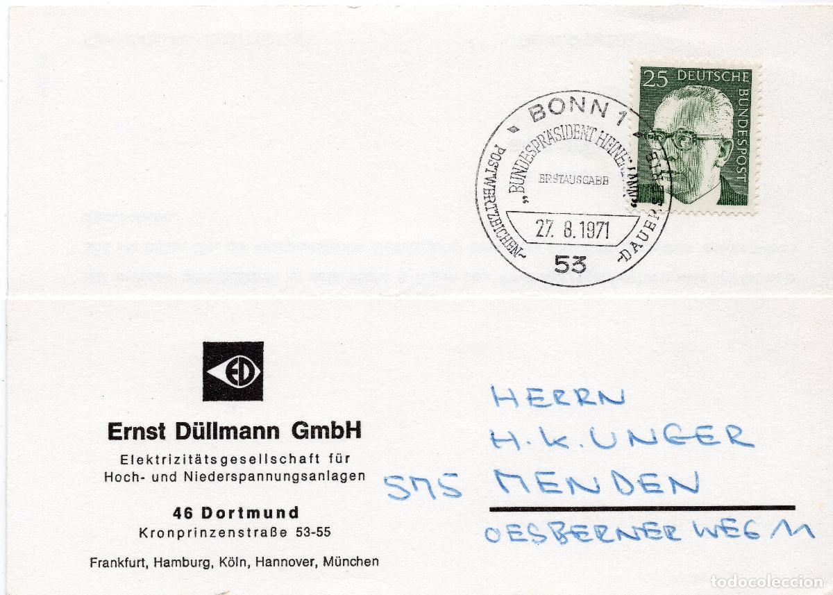 Sellos: ALEMANIA FEDERAL 1971 CARTA FDC MICHEL DE 689
