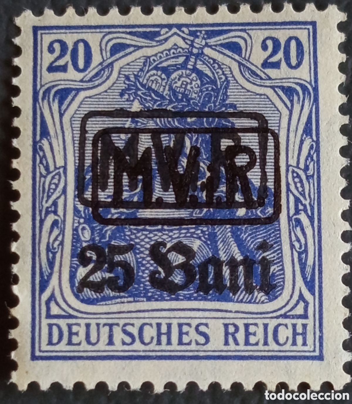 Stamps: Alemania 1917 Ocupaci&oacute;n Ruman&iacute;a 25 Bani M.V.i.R. DOBLE SOBRECARGA ERROR MH