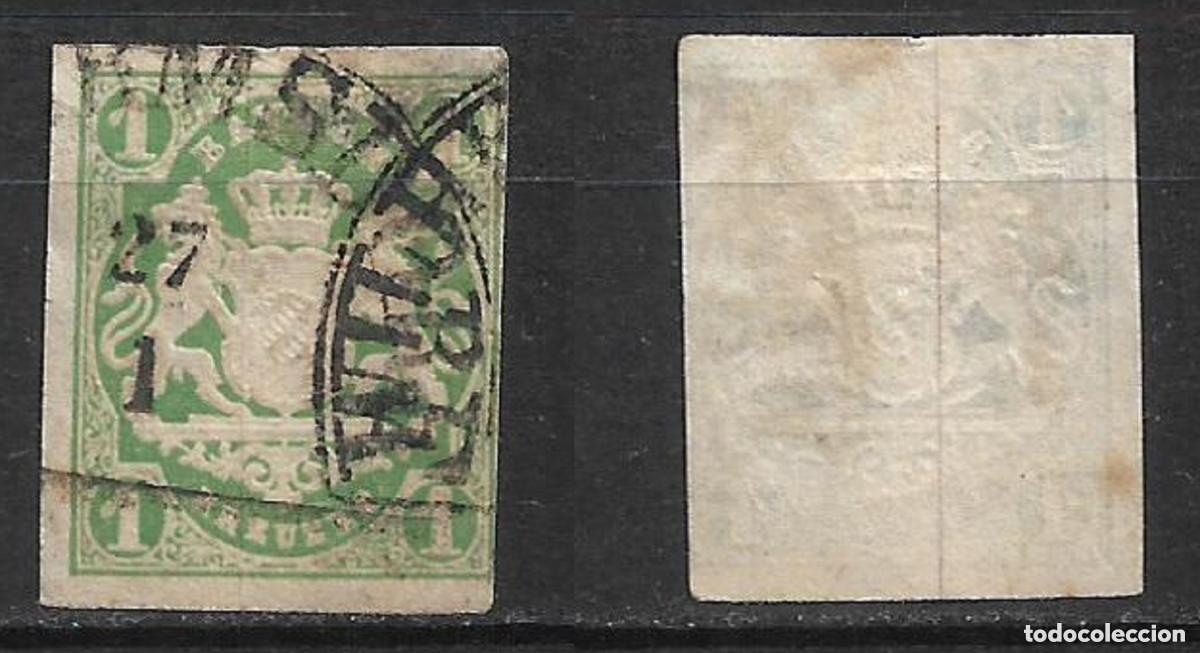 Sellos: alemania bayern 1867 michel 14 b usado verde oscuro 35&euro; - 2/1