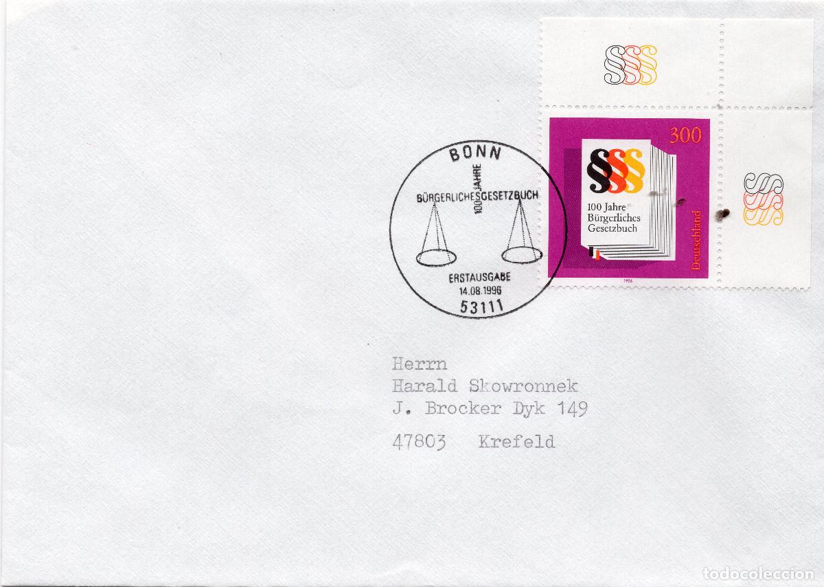 Sellos: ALEMANIA FEDERAL 1996 CARTA FDC MICHEL DE 1874