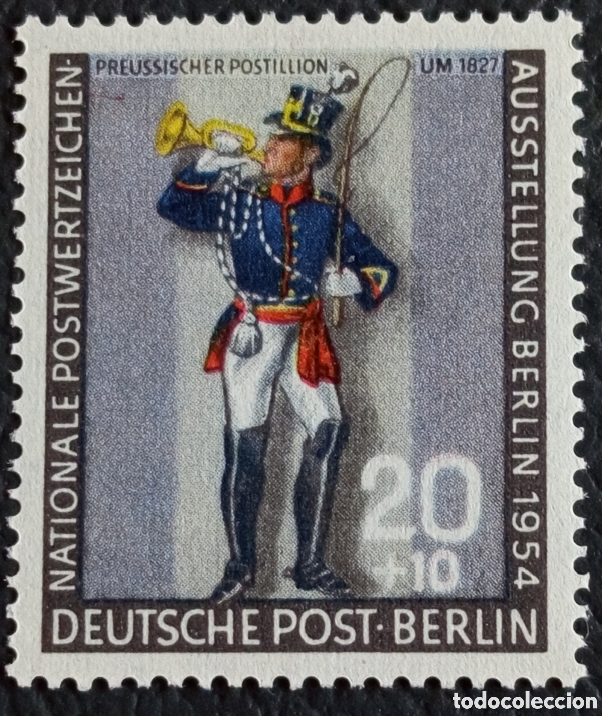 Sellos: Berl&iacute;n 1954 Scott 9NB11 Postill&oacute;n Prusiano 20+10 Pf MNH Deutsche Post