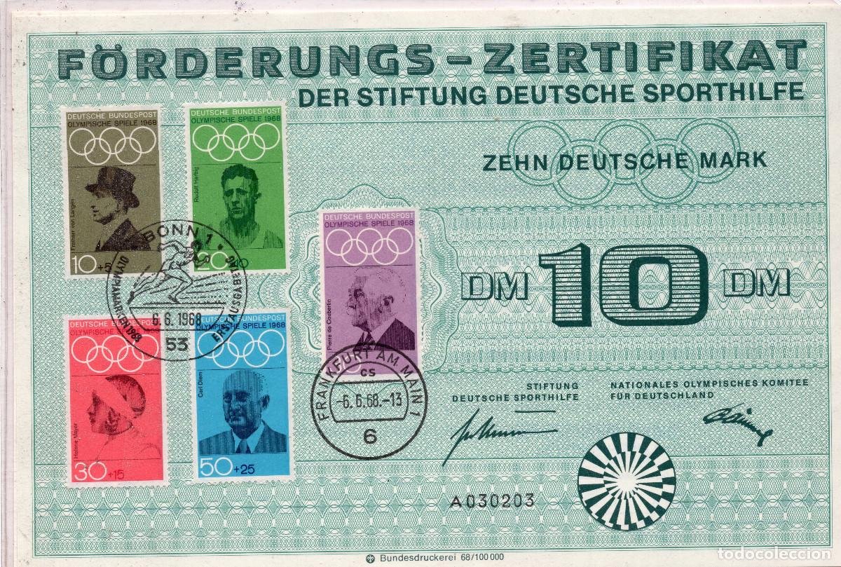 Sellos: ALEMANIA FEDERAL 1968 CERTIFICADO FDC MICHEL DE 561-565