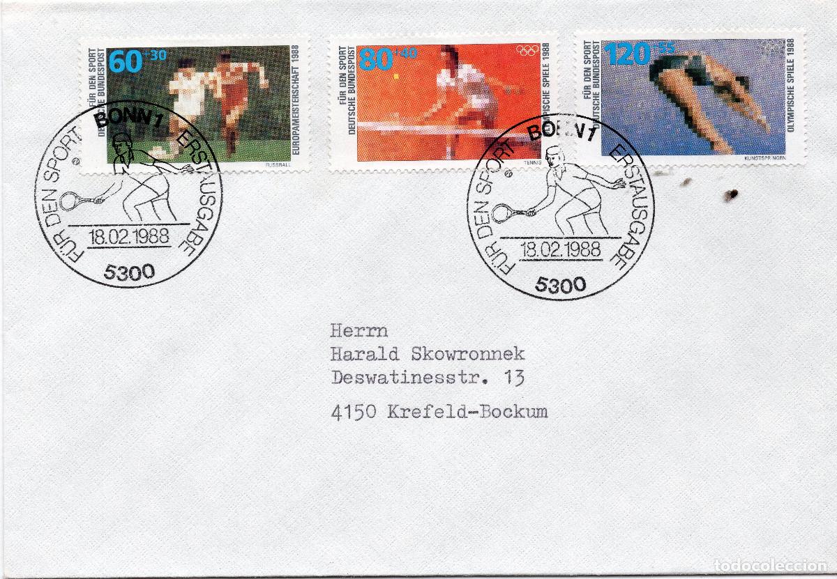 Sellos: ALEMANIA FEDERAL 1988 CARTA FDC MICHEL DE 1353-1355