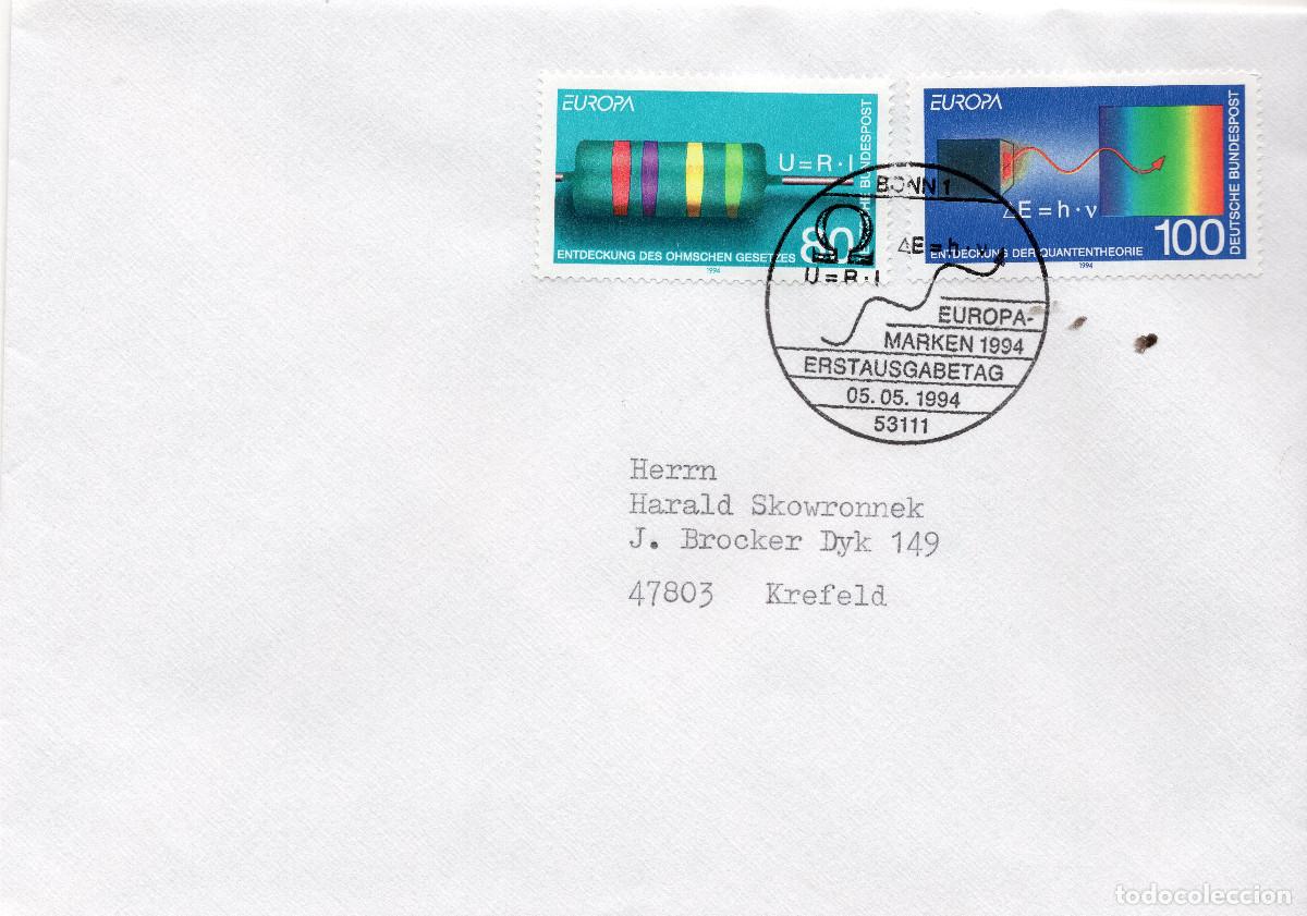 Sellos: ALEMANIA FEDERAL 1994 CARTA FDC MICHEL DE 1732-1733